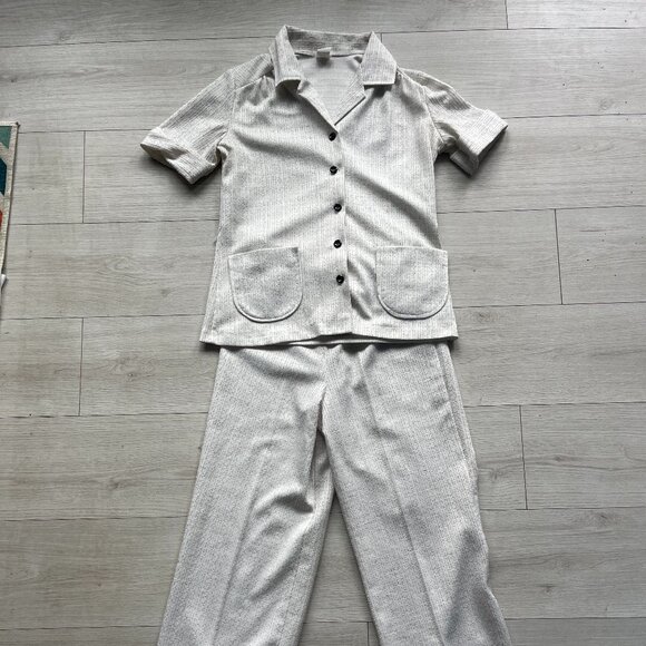 Vintage Cream Textured Lounge Set - Shirt & Pants - Picture 1 of 5